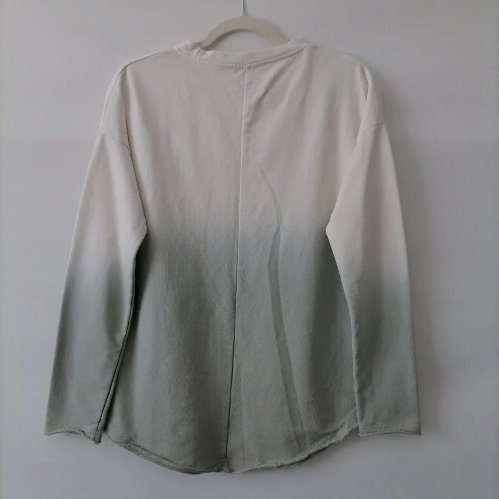 She + Sky Womens Ombre Drop Shoulder Long Sleeve Ripped T-Shirt Top Size S